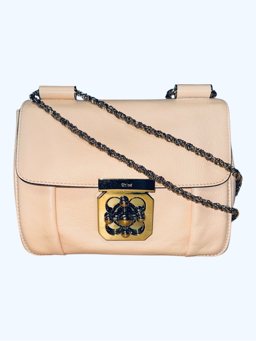 Chloé Elsie Chain Shoulder Crossbody Bag Neutral Leather Small Turn Lock Closure